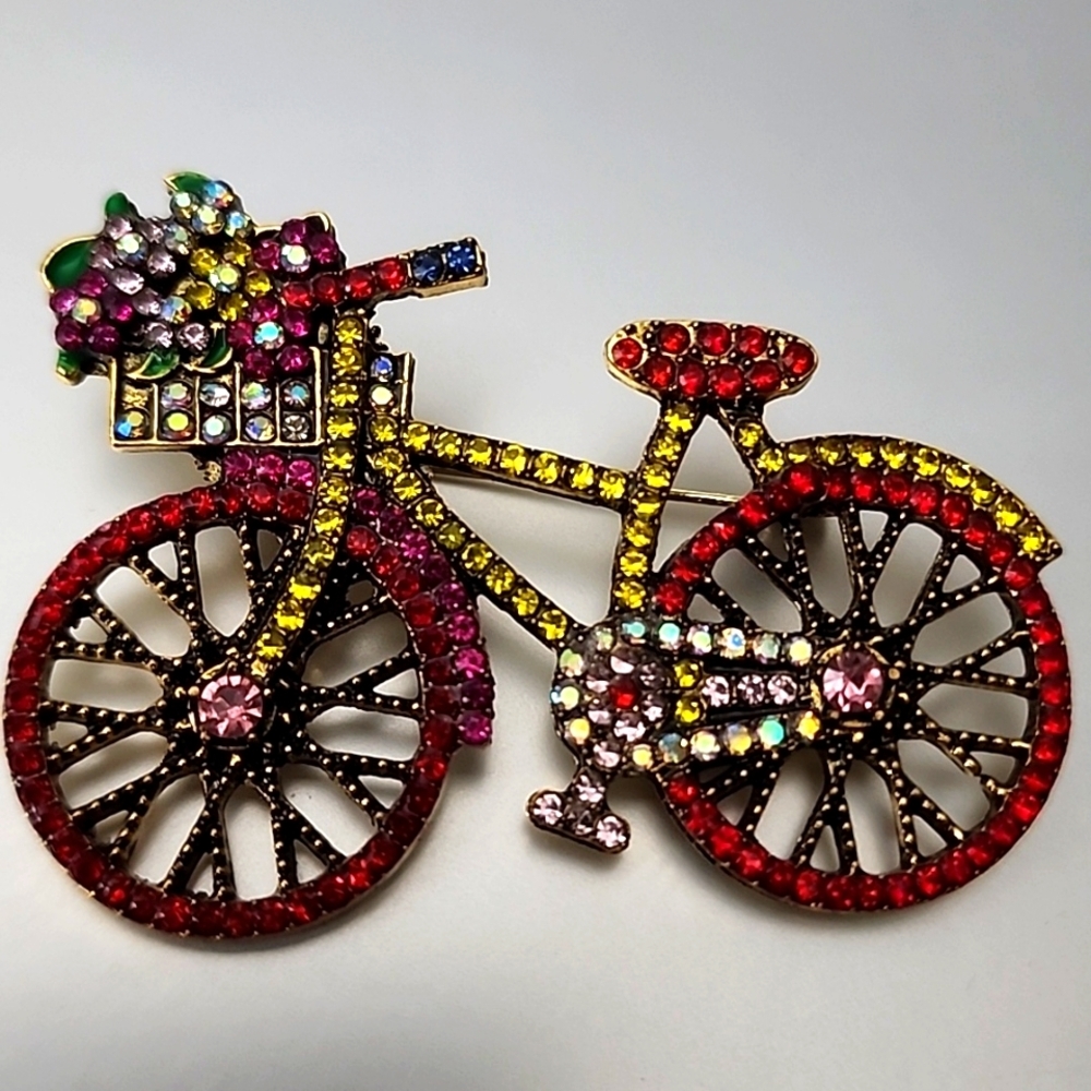 Bicycle Brooch Loaded with Gemstone And Filled With Summer Whimsy